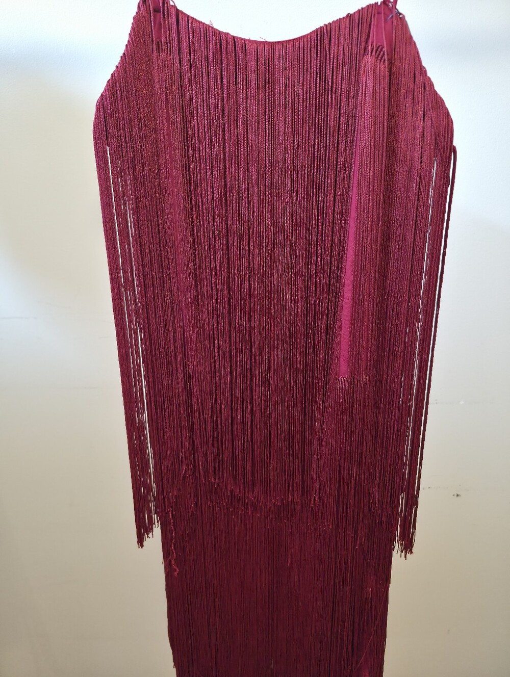 NWT- Commense Burgundy Fringe Midi Dress Women's Spaghetti Strap Party SIZE S - Picture 4 of 9